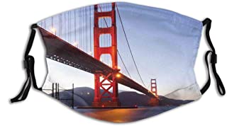 BYJHMB Cityscape San Francisco Bridge Print Cotton Washable Nose Wired Face Cover Filter Pocket Wide Cover with Filter  