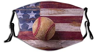 BYJHMB Old Baseball On American Flag Cotton Washable Nose Wired Face Cover Filter Pocket Wide Cover with Filter  